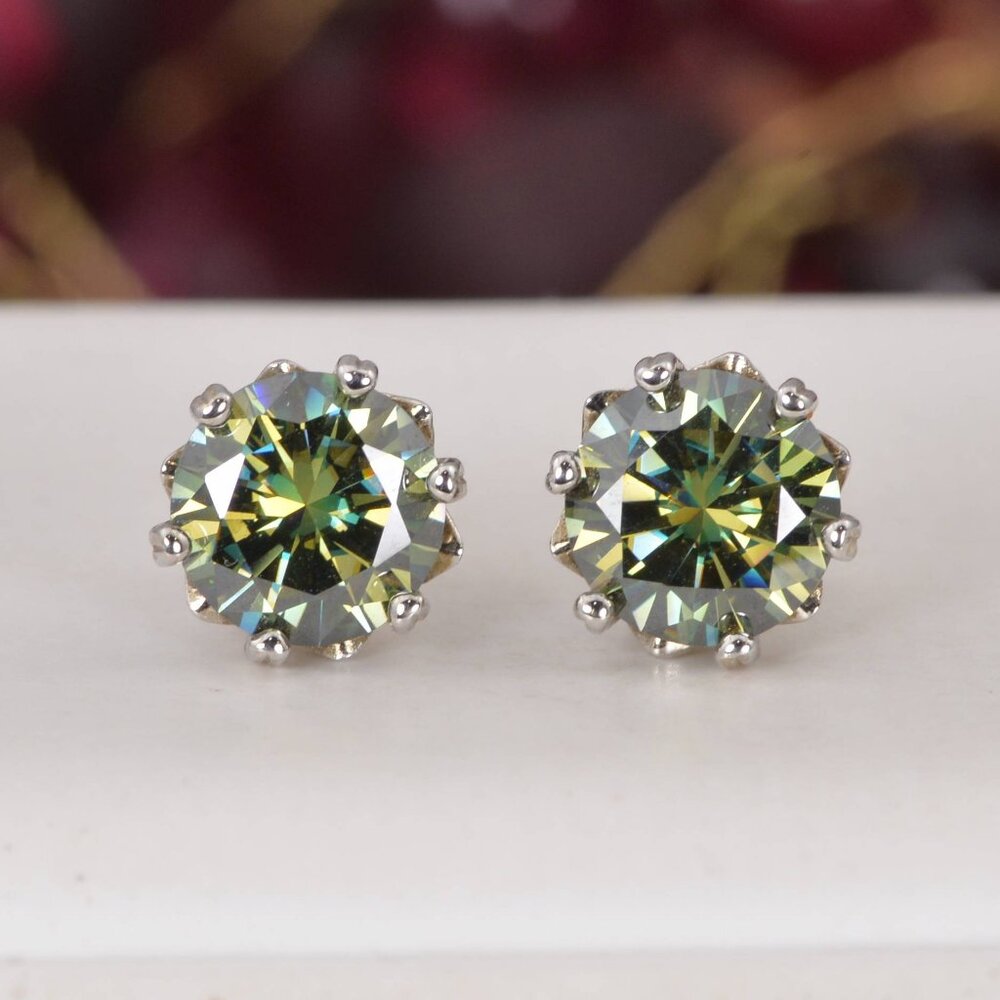 Moissanite 4.0 ct Green Moissanite Stud Earrings 925 Sterling NWT